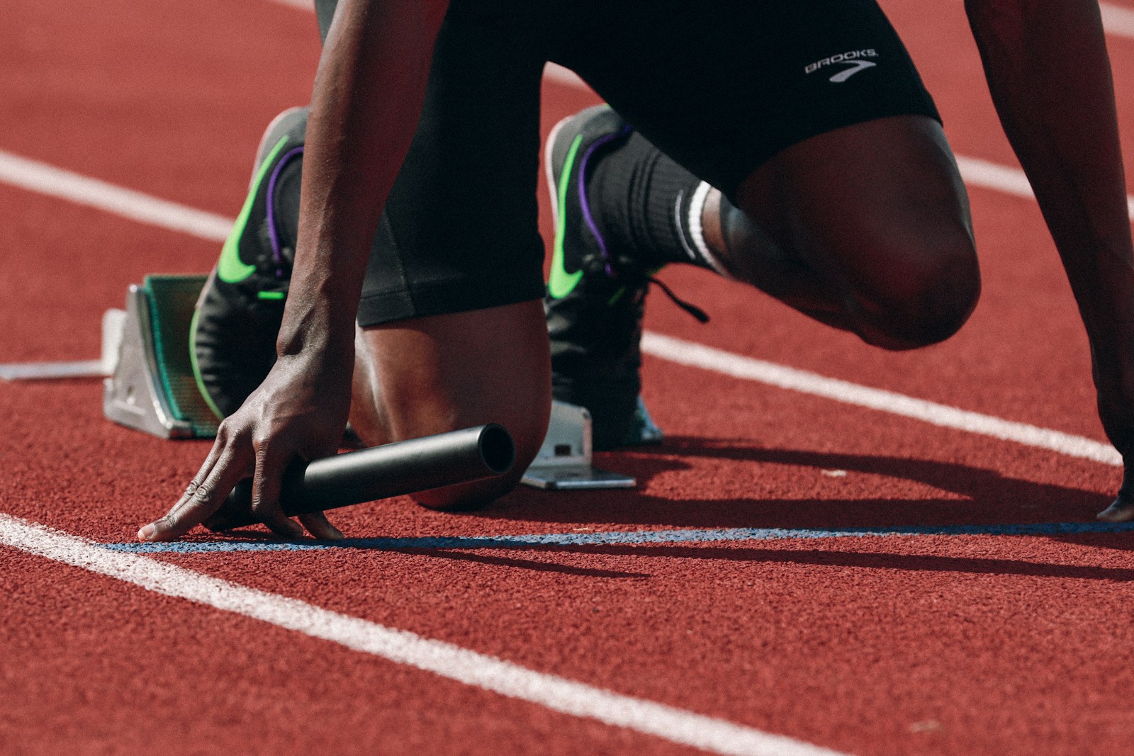 Sprinter in starting blocks